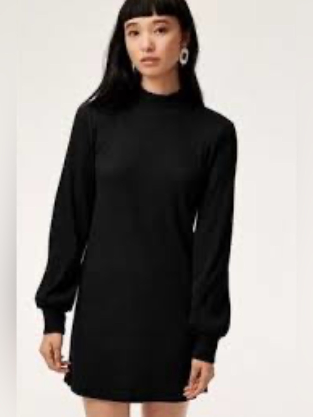WILFRED Aritzia Black Ribbed Mock Neck Black Dress size M NWOT